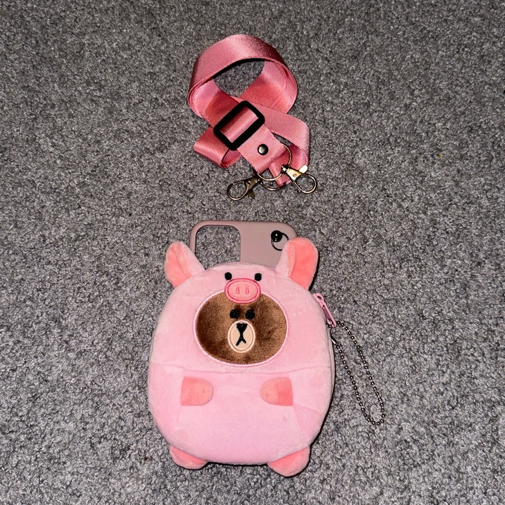 iPhone 11 Pro Plush Bear Pig Pocket Phone Case